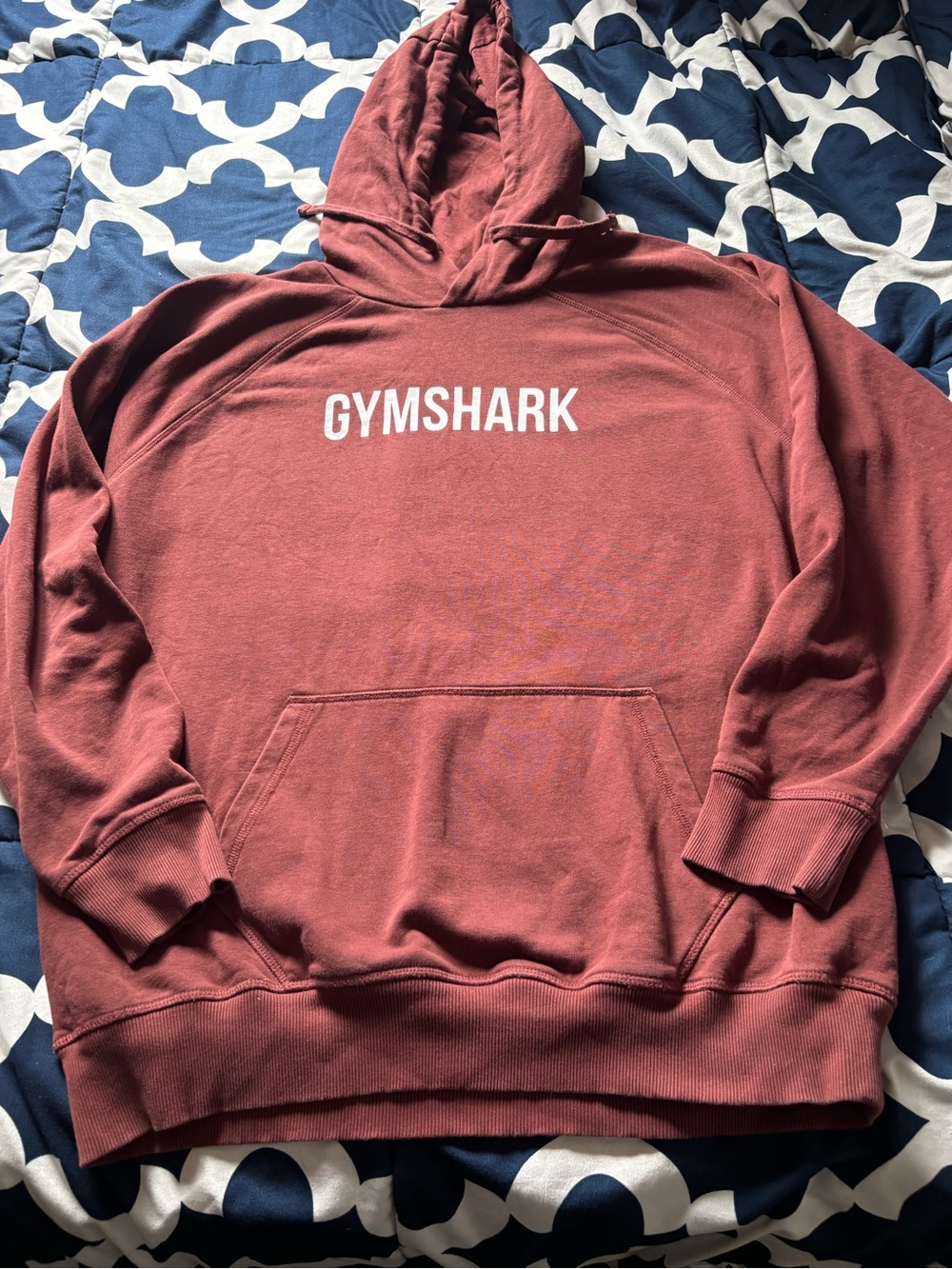 Gymshark Men's Burgundy Pullover Hoodie with White Logo
